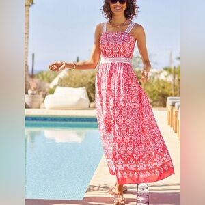 TALBOTS 100% Cotton Floral/Medallion Print Cottage Boho Summer Fit/Flare Maxi 18